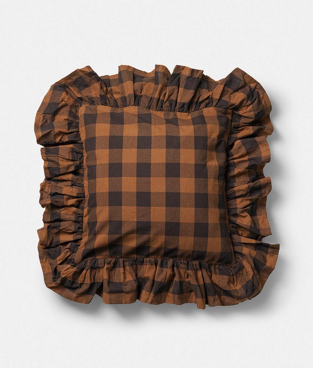 Frill cushion cover brown