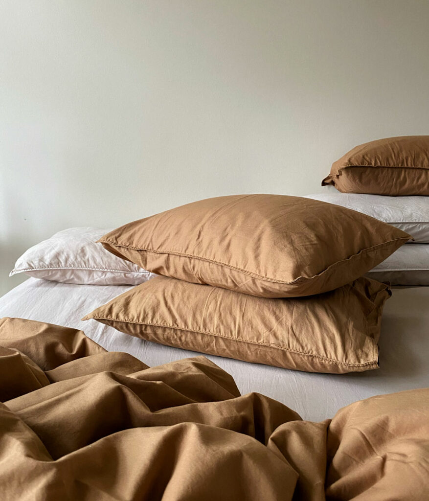 Brown pillow cases in 100 organic cotton and several sizes